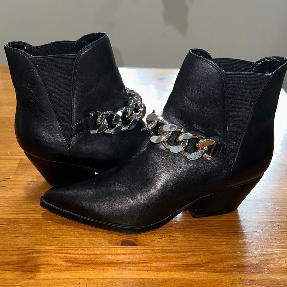 Marc Fisher Black Ankle Booties with Silver Chain Detail - Picture 11 of 13